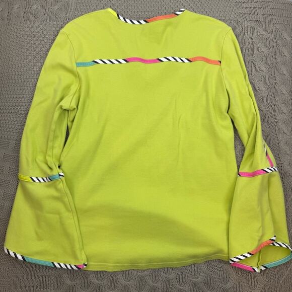 Berek Women’s Lime Green V-Neck Top with Colorful Stripes & Bell Sleeves ~ Smal - Picture 7 of 9